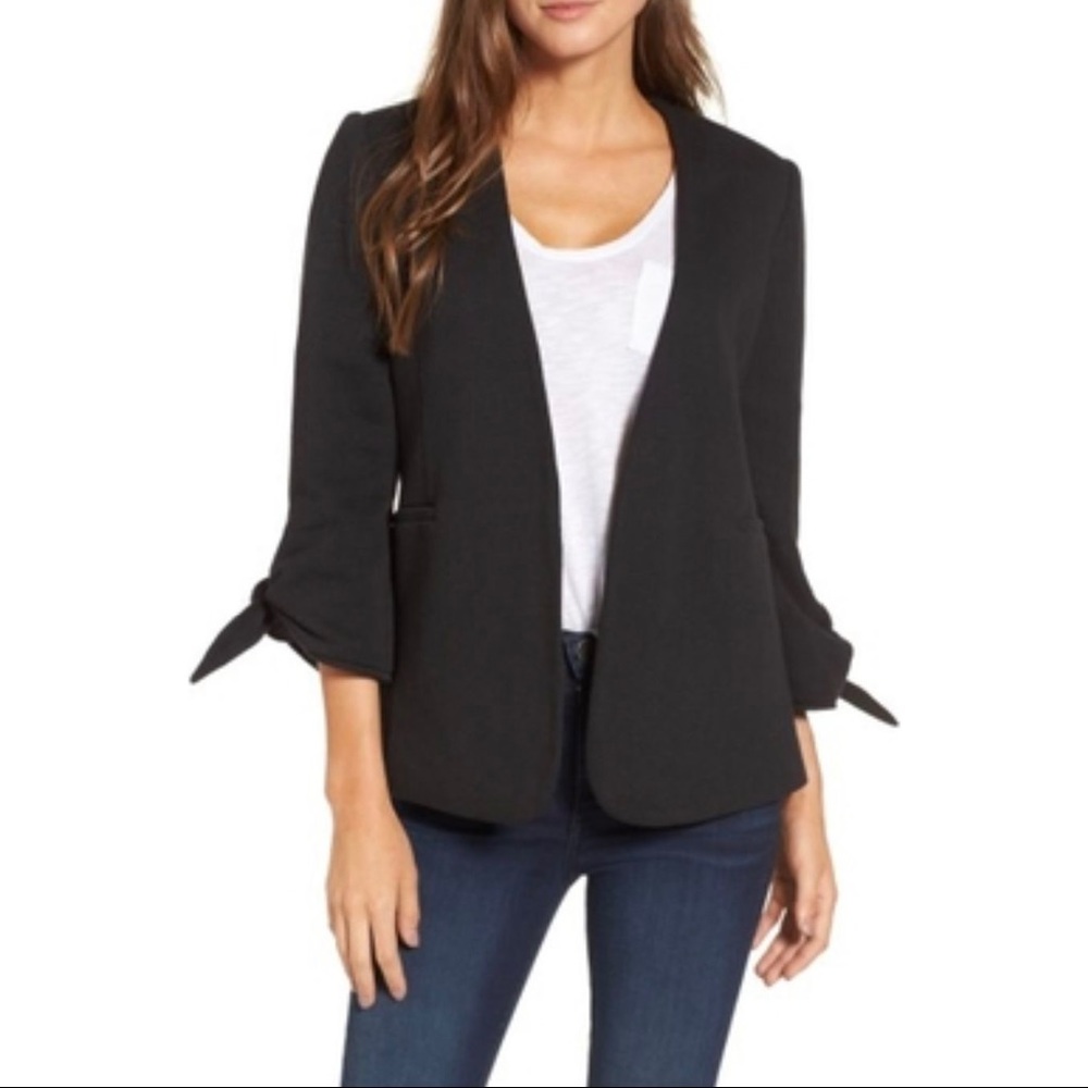 Olivia Moon knit black blazer with tie sleeves